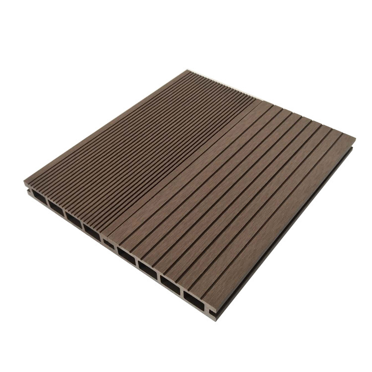 源头供应园林景观工程塑木地板深咖啡色耐脏耐看140*25方孔塑木板