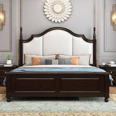 美式床实木床1.8米双人床乡村简约卧室家具简美婚床大床高箱床
