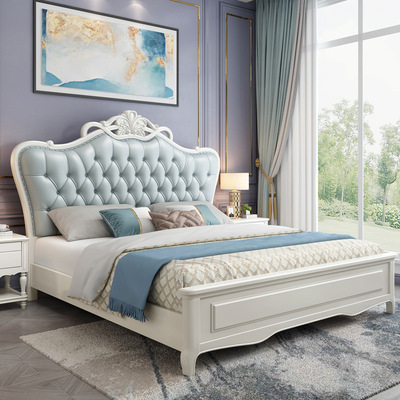美式实木床1.5米1.8米双人床乡村简约卧室家具简美婚床大床高箱床