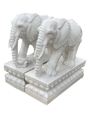 厂家批发汉白玉石雕大象一对定制别墅门口小雕塑摆件招财纳福