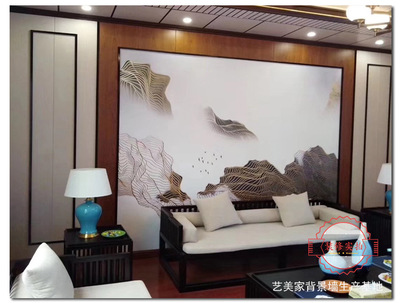 中式迎客松3d风景装饰集成板墙快装护墙板电视背景墙竹木纤维板画