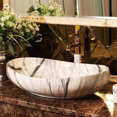 大理石艺术盆台上盆椭圆形欧式卫生间陶瓷洗脸盆阳台洗手面盆家用