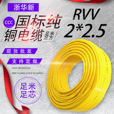 国标RVV电线2芯2.5平方电线电缆纯铜电缆线铜芯线软护套线
