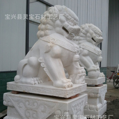 四川汉白玉石雕石狮子 公司别墅门口大理石石狮子雕塑摆件