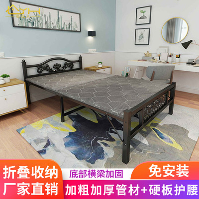 田园风黑色欧式铁艺折叠床硬板床家用出租屋简易单人床1.2m双人床