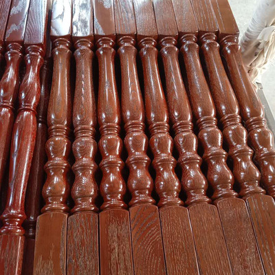 批发别墅阁楼现代简约复式中式实木楼梯扶手立柱栏杆橡木烤漆成品