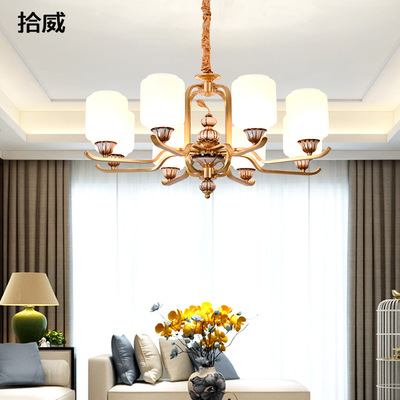 全铜中式客厅吊灯 现代简约大气家用2中式纯铜灯具一件代发