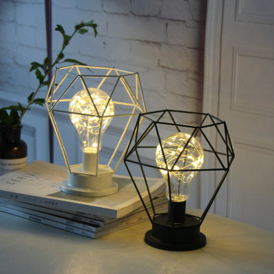 LED小夜灯装饰摆件卧室小台灯 造型灯铁艺几何造型台灯家居装饰灯