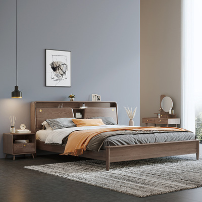 北欧全实木床1.8米双人床现代简约主卧白蜡木床床头储物轻奢婚床