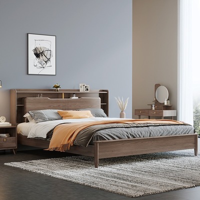实木床1.8米双人床白蜡木床现代简约1.5米床头储物主卧酒店北欧床