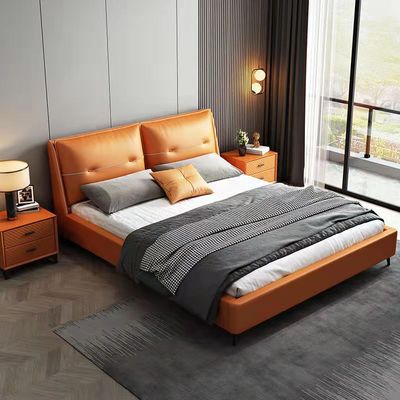 意式床现代简约网红床1.8米双人轻奢床主卧婚床软包床储物床皮床