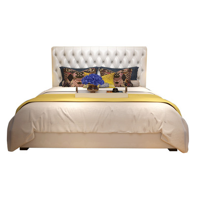 美式真皮床 现代简约小户型1.8米双人床主卧婚床北欧皮艺床齐边床