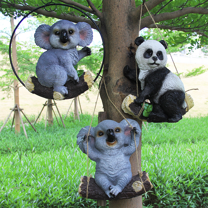 户外花园创意庭院装饰品考拉摆件园艺动物树脂工艺品仿真熊猫吊饰