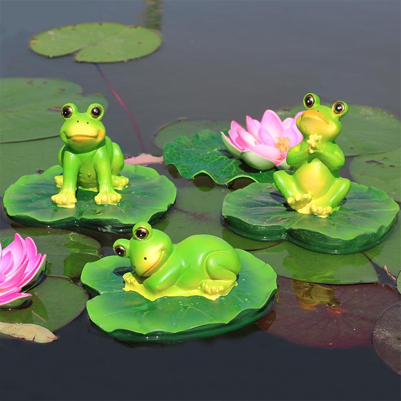 仿真浮水荷叶青蛙摆件假山水池庭院池塘布景装饰品水面树脂工艺品