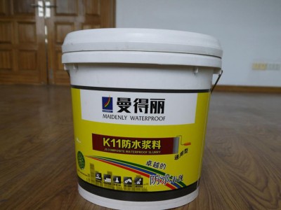 曼得丽K11防水涂料，K11防水浆料，防水涂料，有一定的韧性，弹性模量较低而变形能力好，耐久性和耐水性好，不含苯和甲醛图1