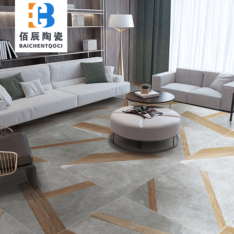 新中式地砖 美式瓷砖水泥砖混拼木纹砖客厅餐厅防滑地板砖600x600