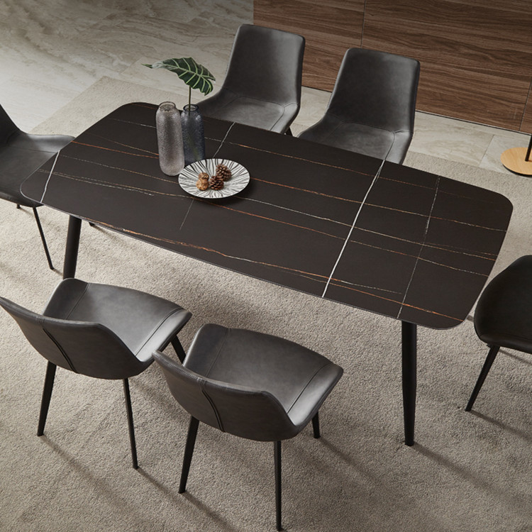 意式极简岩板餐桌后现代简约铁艺餐桌椅组合大小户型吃饭桌椅组合
