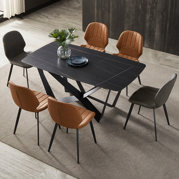 意式极简德利丰岩板餐桌设计师蝴蝶台碳素钢底座大小户型桌椅组合
