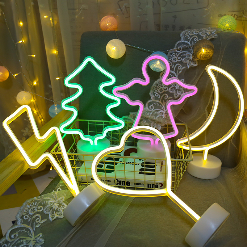 LED霓虹灯圣诞树造型灯小夜灯独角兽带底座USB酒吧网红ins装饰灯