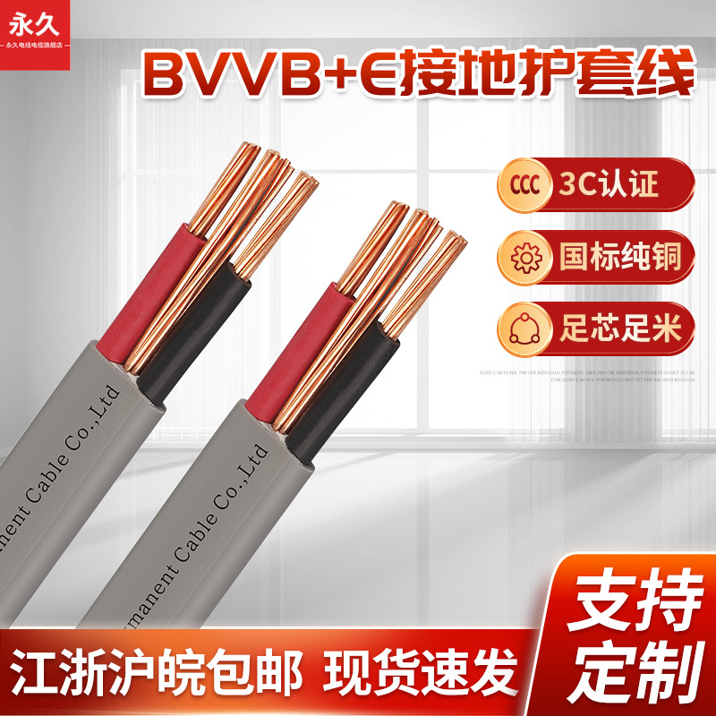 跨境供应BVVB+E接地护套电线电缆导线批发 2.5平方电缆线图1