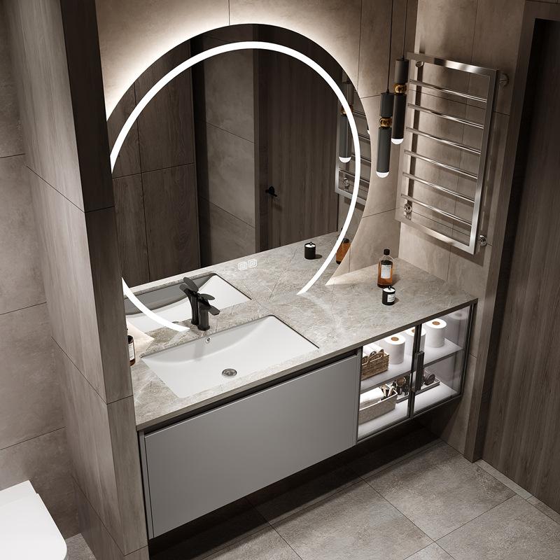智能浴室柜组合岩板台面洗手盆柜现代简约卫生间洗漱台洗脸池