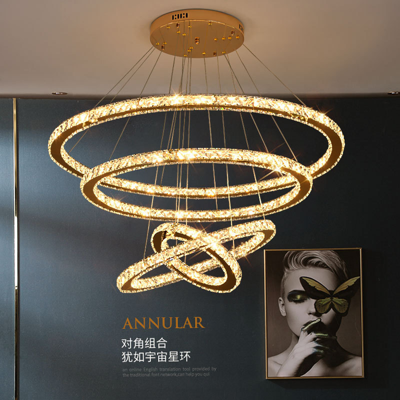 led水晶吊灯简约现代环形轻奢客厅灯创意个性卧室餐厅圆形吊灯饰