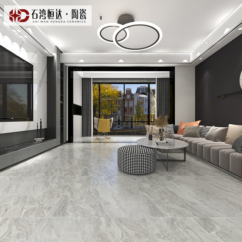 佛山柔光灰色连纹瓷砖地砖800x800防滑地板砖客厅通体大理石墙砖