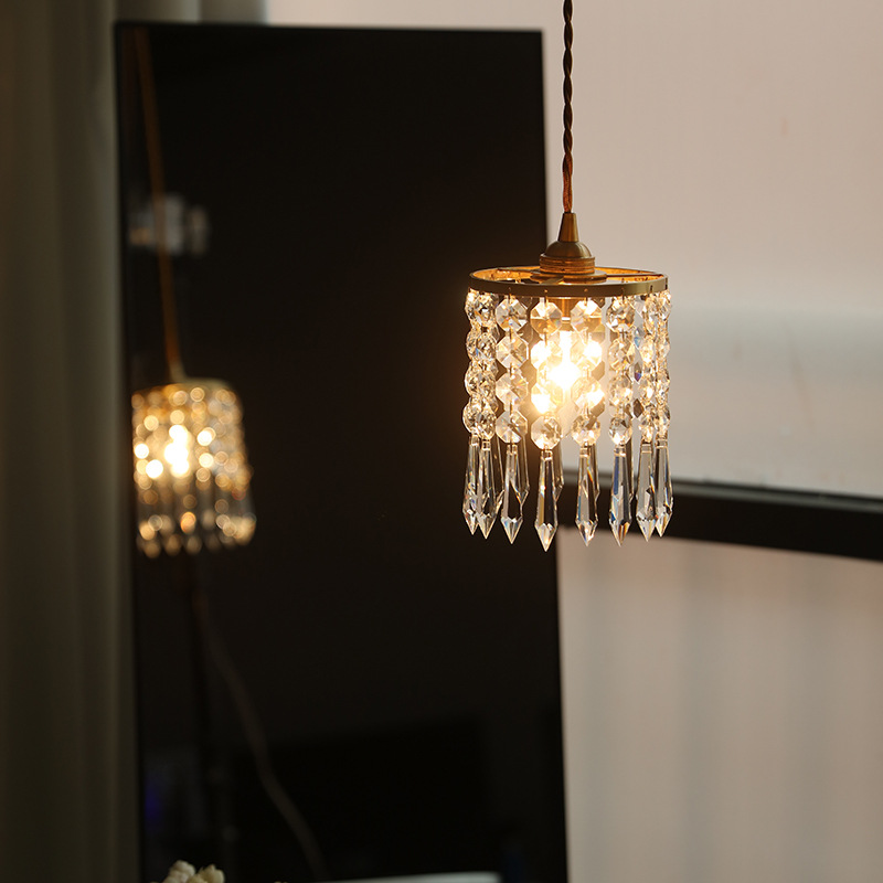 北欧简约卧室床头吊线灯法式美式轻奢吧台创意个性水晶单头小吊灯