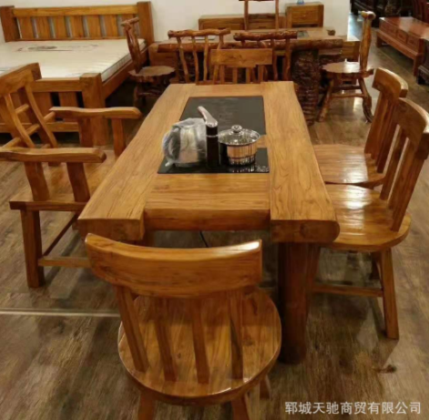 老榆木门板茶桌旧门板圆桌 新中式榆木酒柜