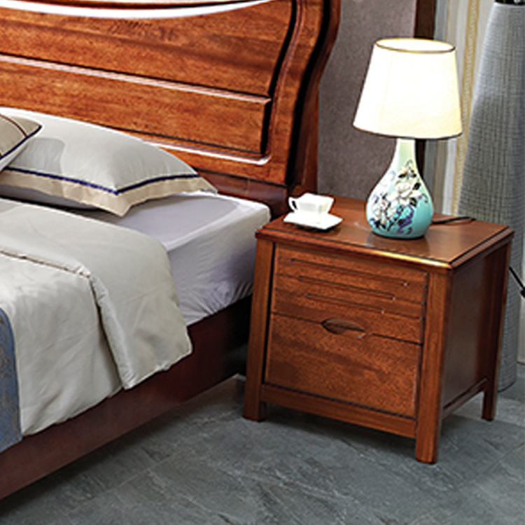 新中式实木收纳柜卧室家具现代简约主卧婚床金丝檀木双人床床头柜