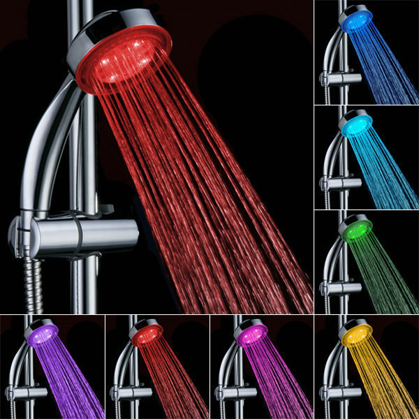 跨境货源发光淋浴喷头LED带灯温度检测七彩单色现货花洒