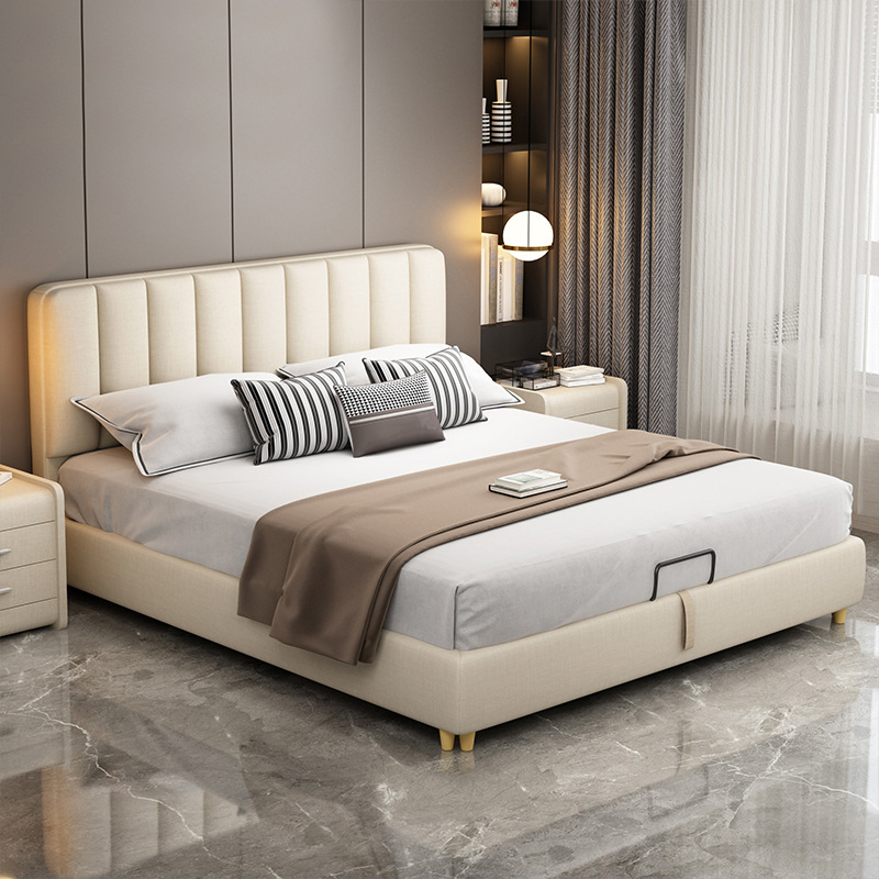 科技布床现代简约网红ins主卧1.8米双人床意式轻奢实木婚床奶油风