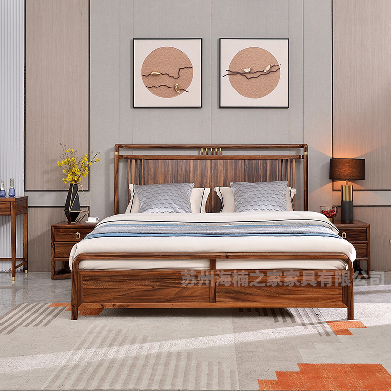 新中式实木床卧室家具供应民宿客栈样板间别墅实木单人双人床现货