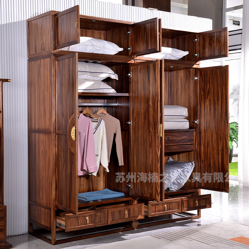新中式实木衣柜对开门定做卧室整体衣柜组合卧室多功能储物柜厂家