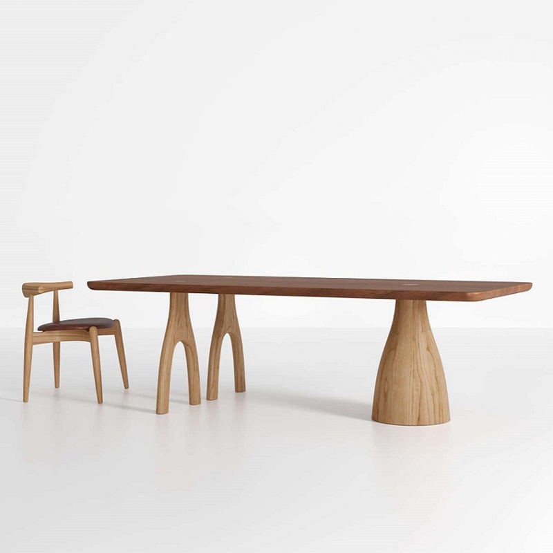 侘寂风实木餐桌 设计师民宿会客桌全实木长条桌子北欧家用饭桌椅