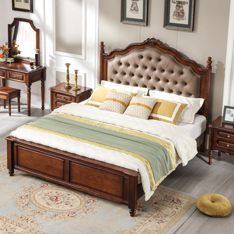 批发1.8米欧式双人床主卧家用橡木美式家具软包实木床1.5厂家直销