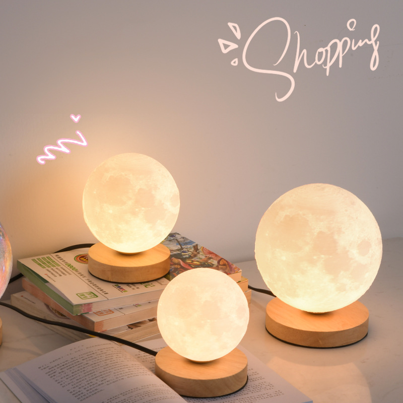跨境3D月球灯书桌充电台灯卧室床头灯创意月亮灯礼物氛围