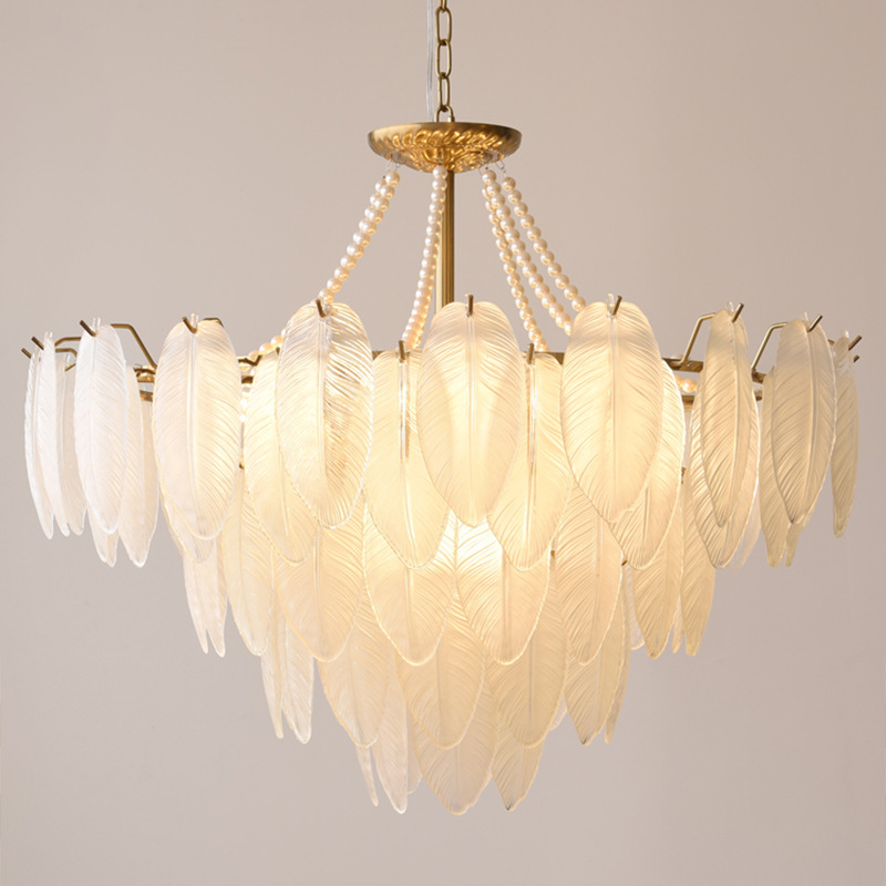 轻奢意式玻璃吸顶灯现代简约水晶吊灯创意大厅法式创意珍珠羽毛灯