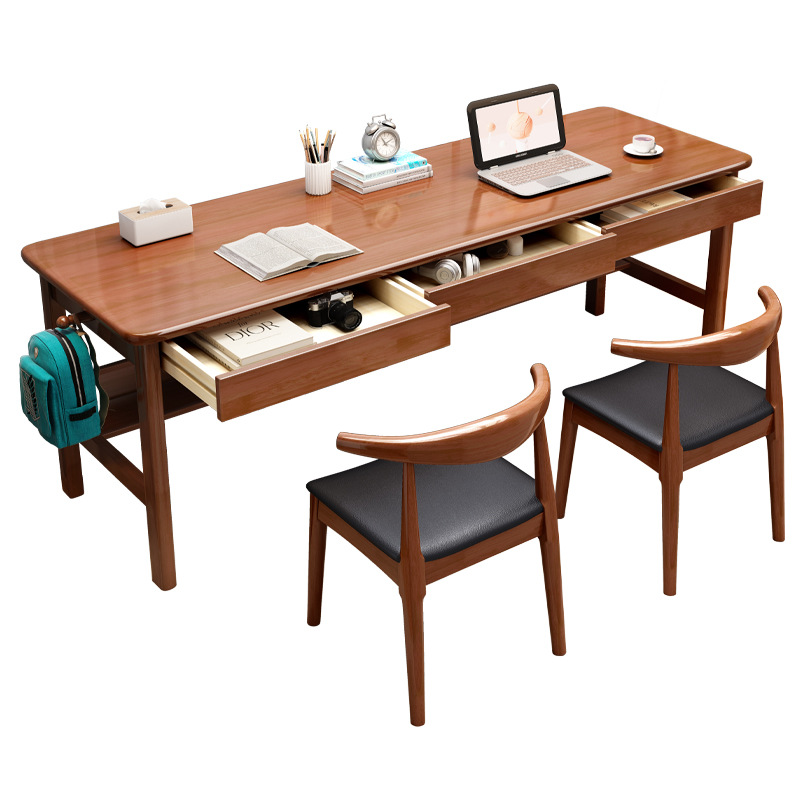 简约现代全实木双人书桌儿童写字桌家用学生学习桌办公台式电脑桌