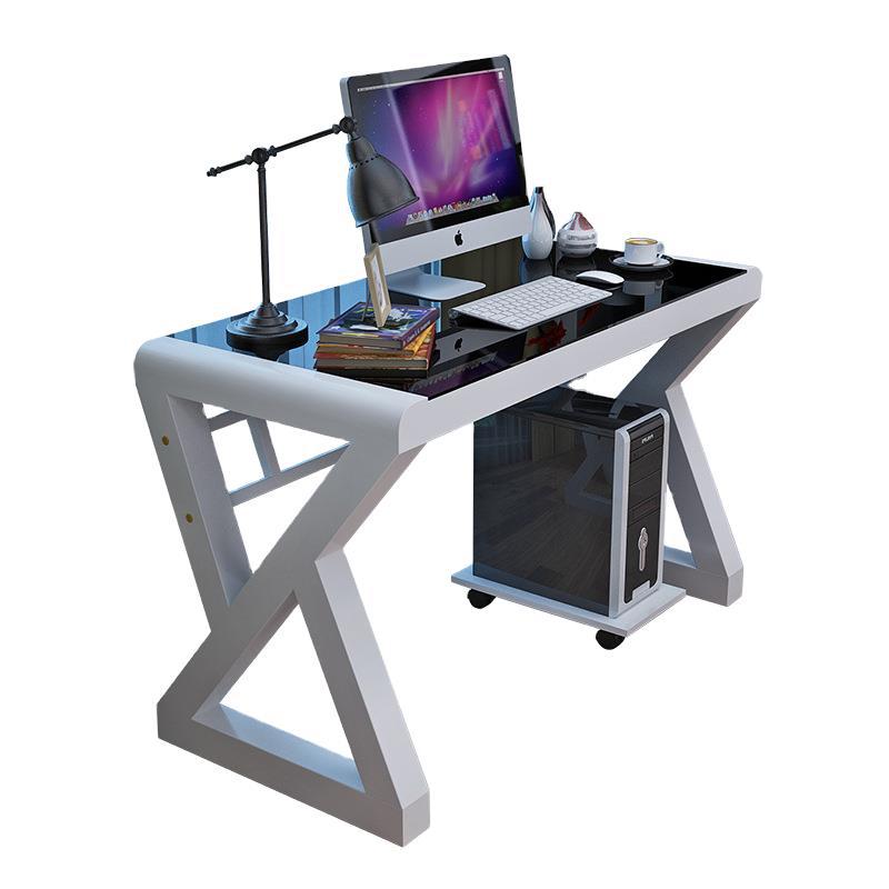 现代简约电脑台式桌家用书桌经济型写字台钢化玻璃办公桌学习桌子图1
