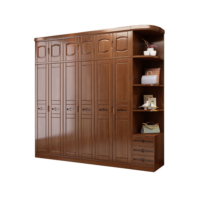 现代简约中式衣柜实木组装卧室经济型六门衣橱三开门木质家用家具