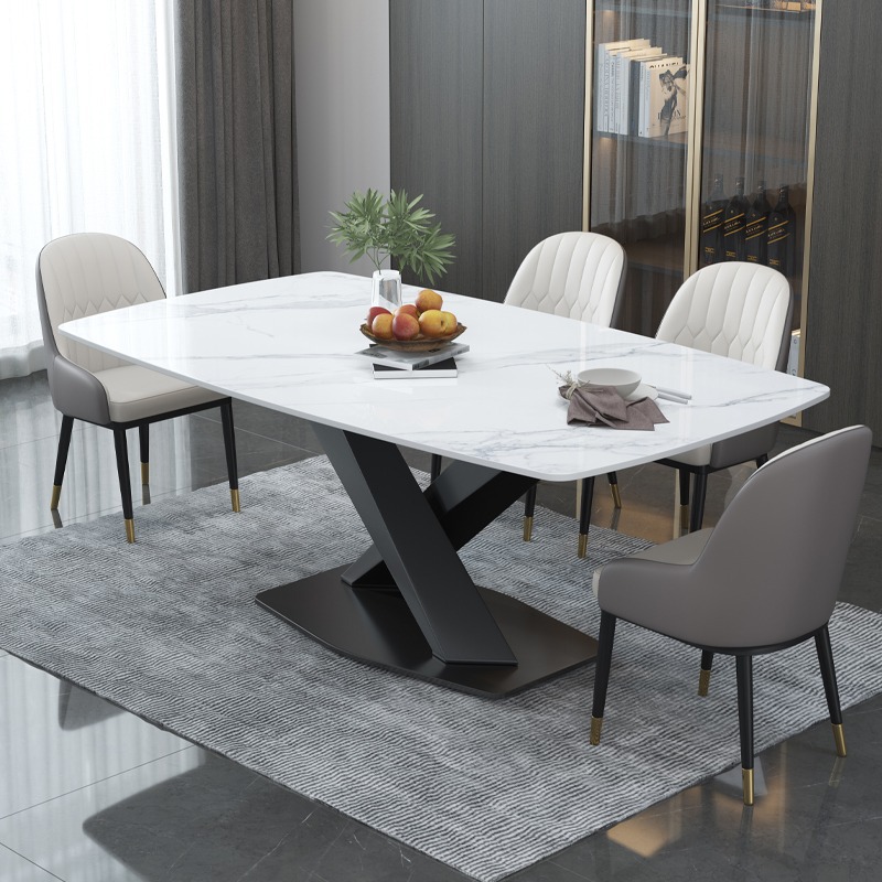 意式岩板餐桌现代简约轻奢长方形西餐桌椅组合小户型家用极简饭桌