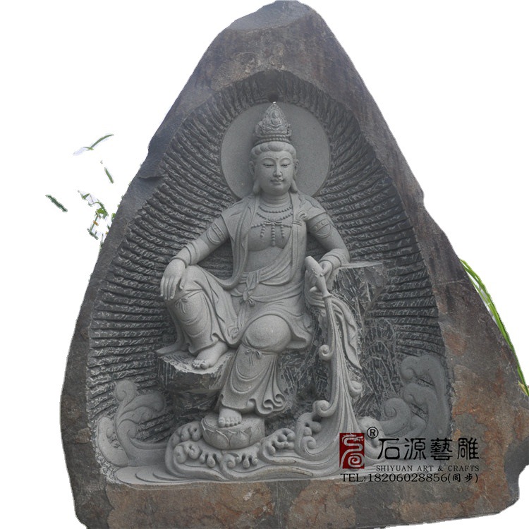 莆田厂家青石雕佛像自在观音水月观音菩萨寺庙景观家居庭院