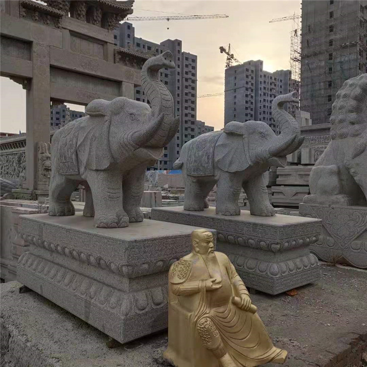 石雕大象 汉白玉雕刻大象 酒店公司门口雕刻石象一对摆件