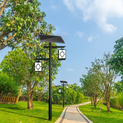 太阳能仿古庭院灯中式户外3米复古公园别墅双头景观灯笼路灯定