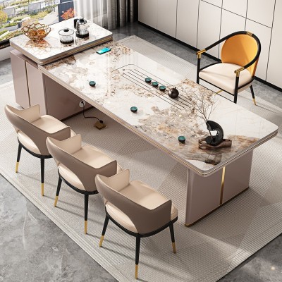 轻奢大理石岩板泡茶桌套装一体茶桌大茶台现代办公室茶桌椅组合