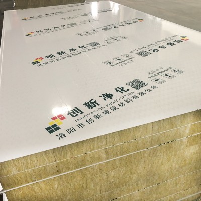 岩棉净化板 洁净板 防火保温岩棉夹芯板 岩棉彩钢板净化隔断板图1