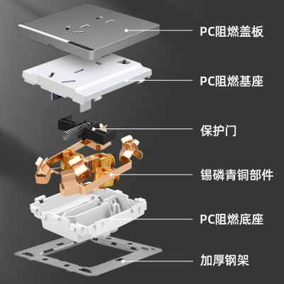 国际电工开关插座面板墙壁16A空调多孔86型灰色一开5五孔 暗装家用图2