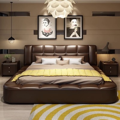 皮艺床现代简约主卧双人床1.8米大户型榻榻米床气动储物床图2