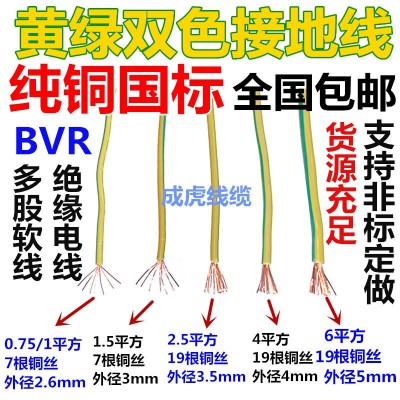 国标黄绿双色多股光伏接地线bvr1 1.5 2.5 4 6平方静电软铜线拆零图2